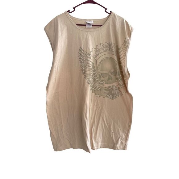 Vintage Harley Davidson Vest Tan With Large Print On Chest And Back, Vintage Har - Picture 1 of 9